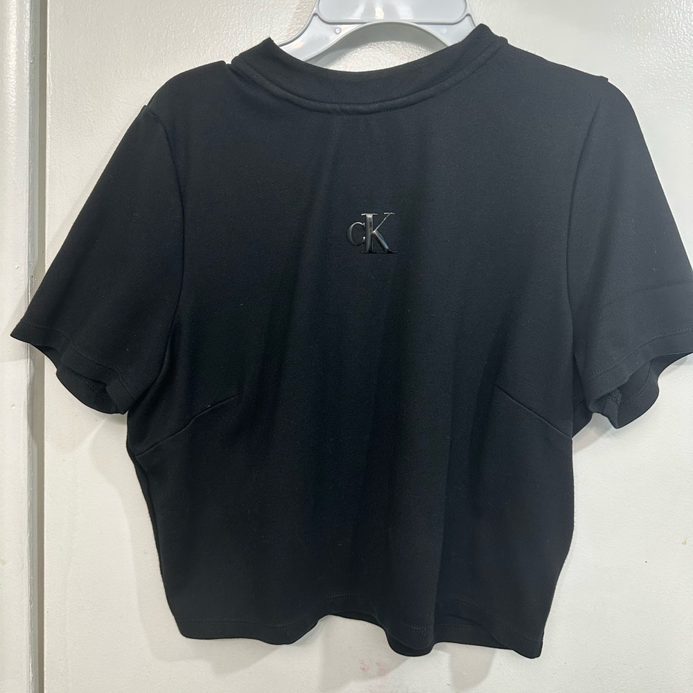 Calvin Klein Black Boxy Crop Polo Tee